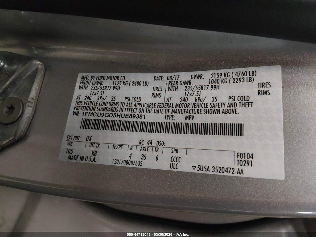 1FMCU9GD5HUE89381 2017 FORD ESCAPE photo no. 9