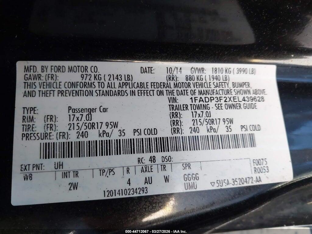 1FADP3F2XEL439628 2014 FORD FOCUS photo no. 9