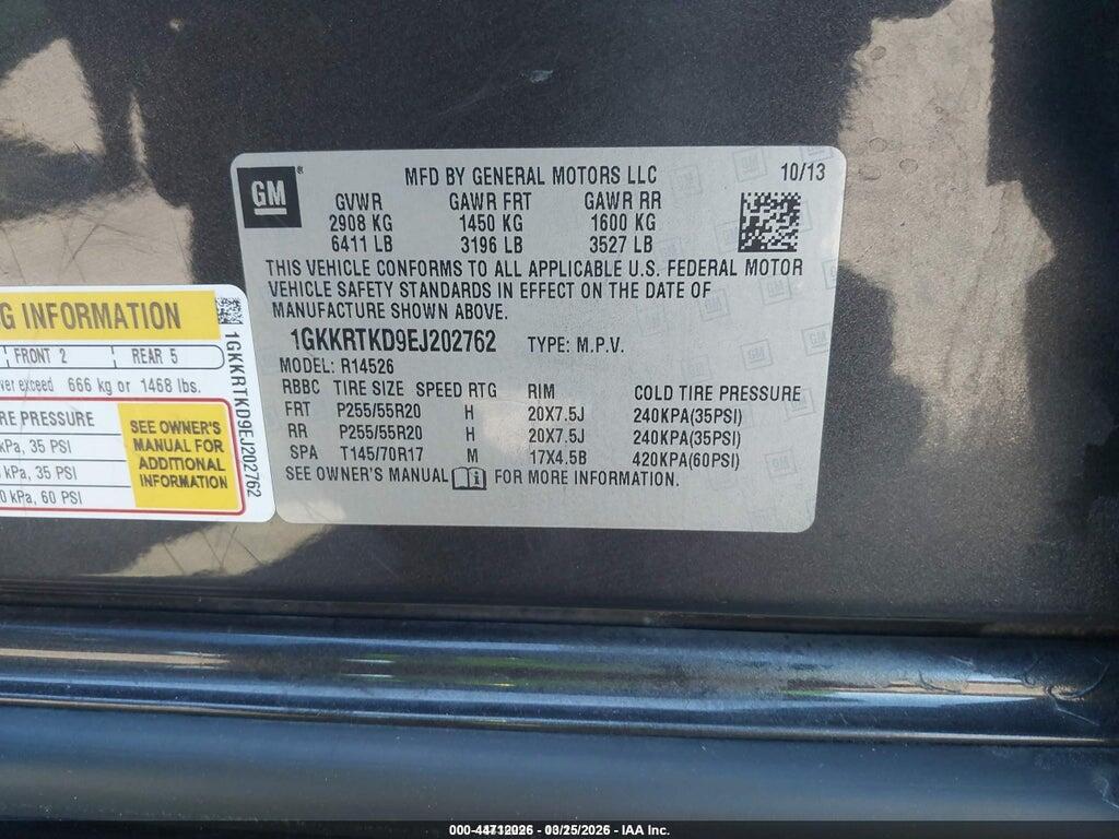 1GKKRTKD9EJ202762 2014 GMC ACADIA photo no. 9