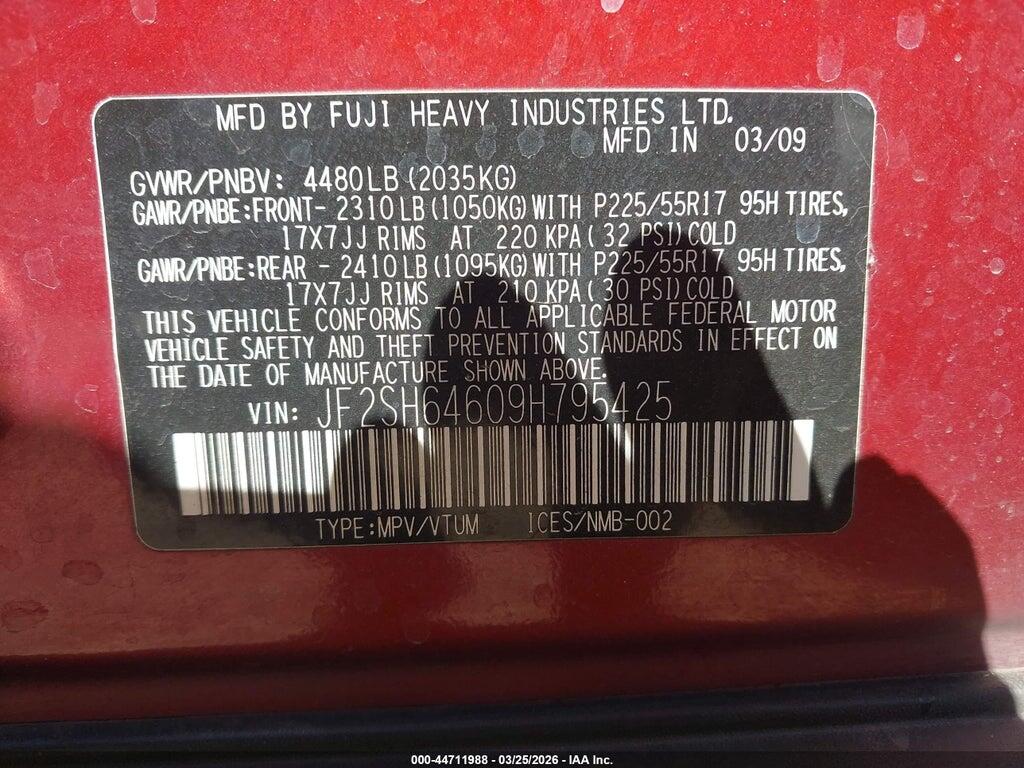 JF2SH64609H795425 2009 SUBARU FORESTER photo no. 9
