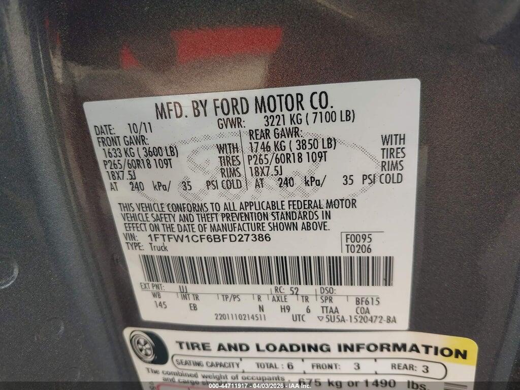1FTFW1CF6BFD27386 2011 FORD F-150 photo no. 9