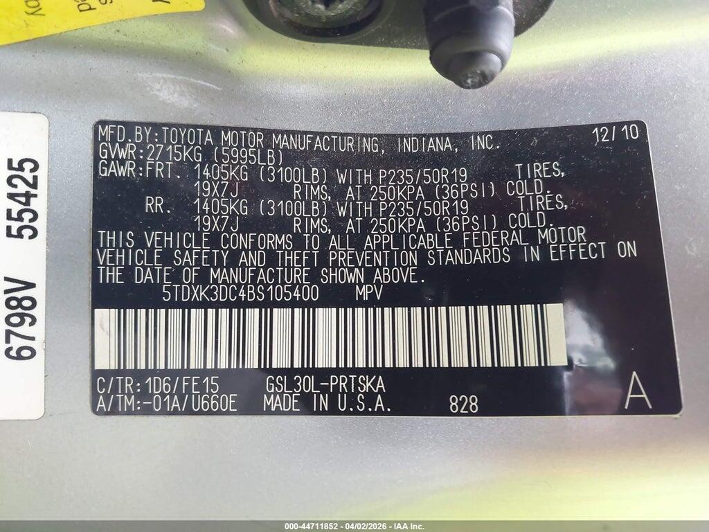 5TDXK3DC4BS105400 2011 TOYOTA SIENNA photo no. 9