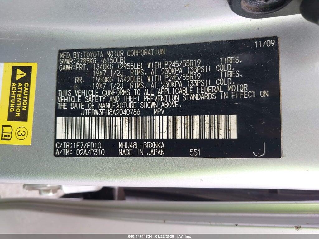 JTEBW3EH8A2040786 2010 TOYOTA HIGHLANDER HYBRID photo no. 9