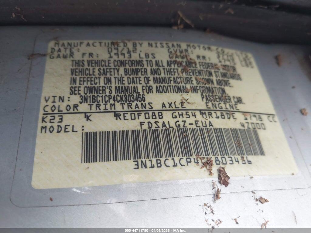3N1BC1CP4CK803456 2012 NISSAN VERSA photo no. 9