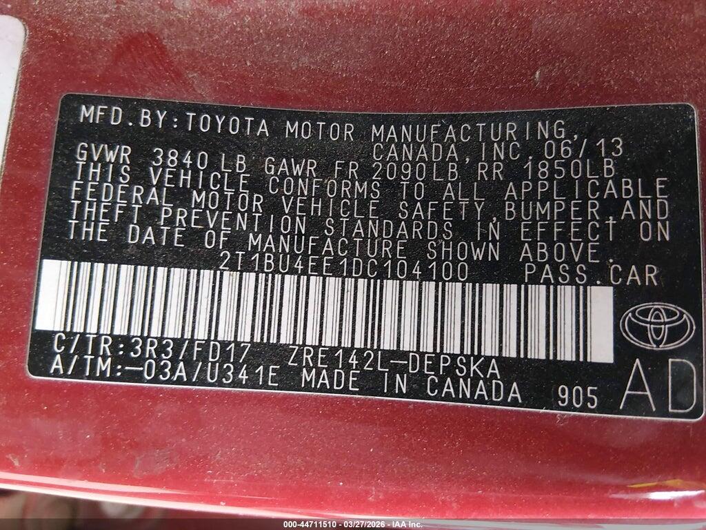 2T1BU4EE1DC104100 2013 TOYOTA COROLLA photo no. 9