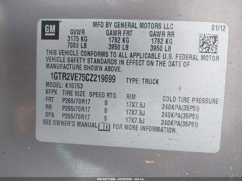 1GTR2VE75CZ219699 2012 GMC SIERRA 1500 photo no. 9