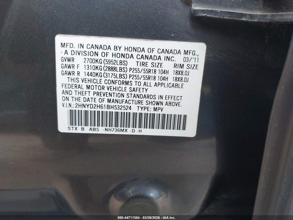 2HNYD2H61BH532524 2011 ACURA MDX photo no. 9