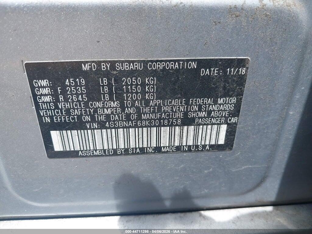 4S3BNAF68K3018758 2019 SUBARU LEGACY photo no. 9