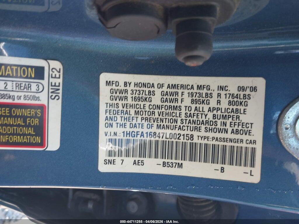 1HGFA16847L002158 2007 HONDA CIVIC photo no. 9