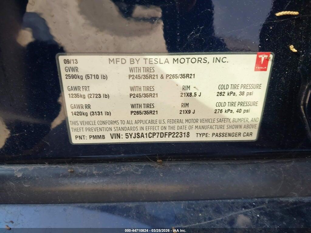 5YJSA1CP7DFP22318 2013 TESLA MODEL S photo no. 9