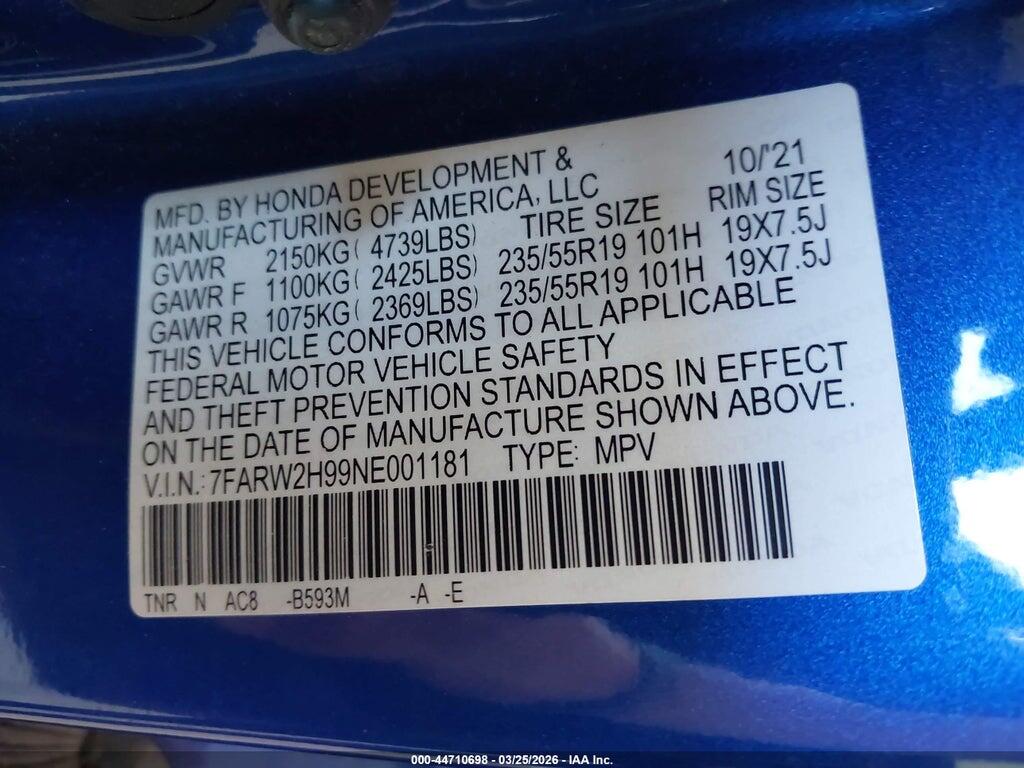 7FARW2H99NE001181 2022 HONDA CR-V photo no. 9