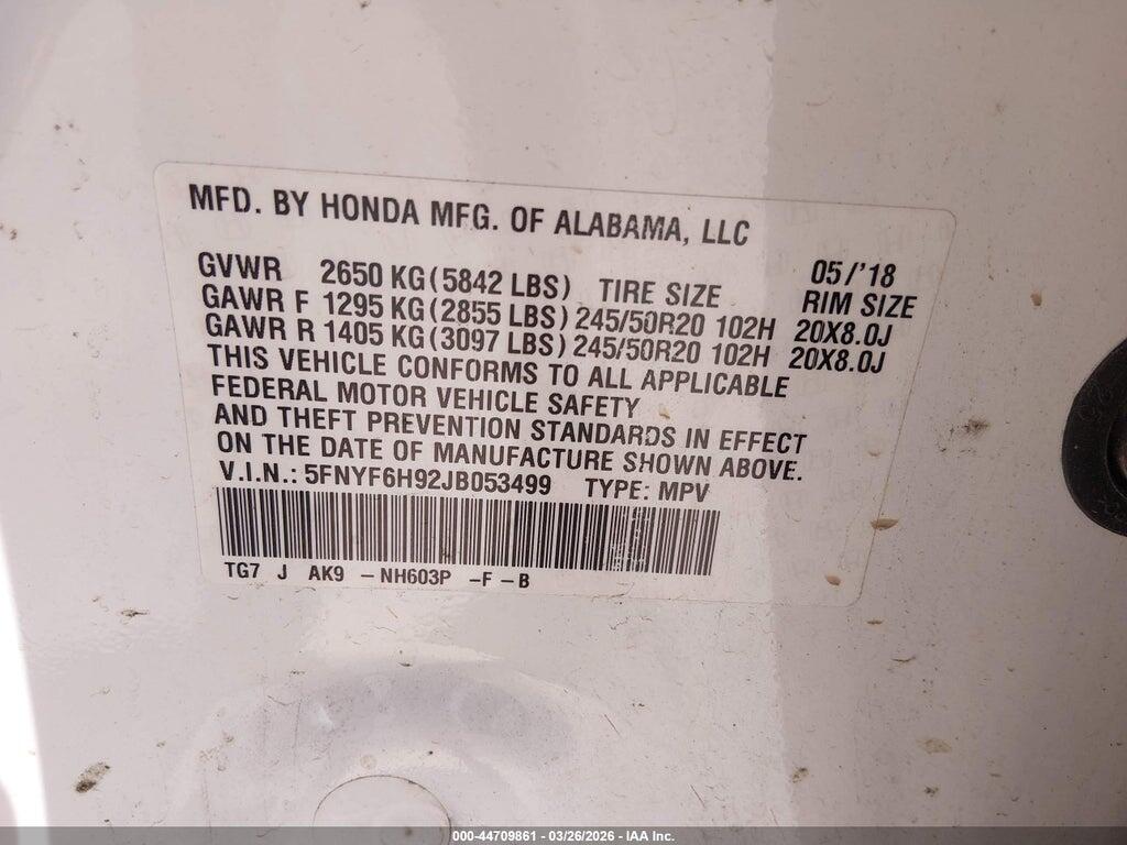 5FNYF6H92JB053499 2018 HONDA PILOT photo no. 9