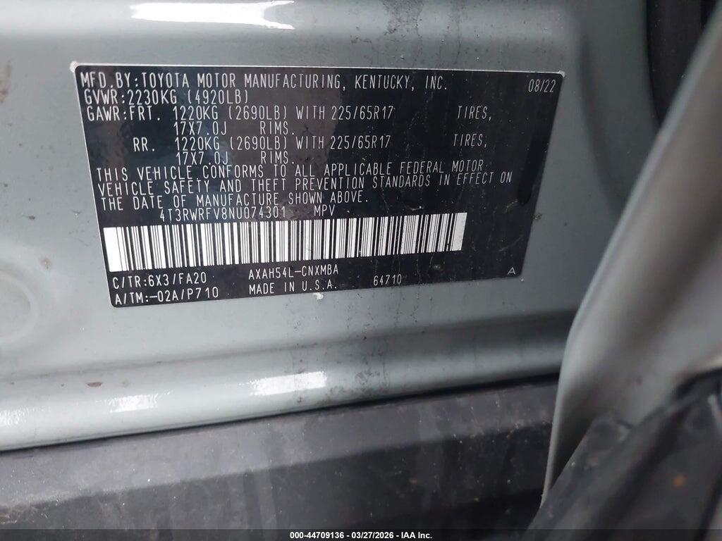 4T3RWRFV8NU074301 2022 TOYOTA RAV4 HYBRID photo no. 9