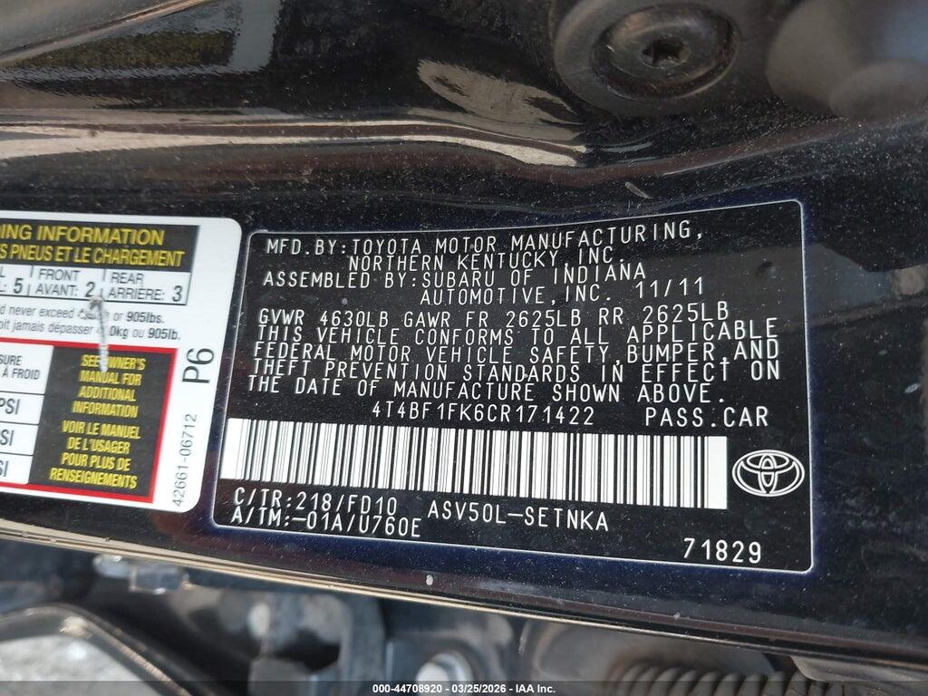 4T4BF1FK6CR171422 2012 TOYOTA CAMRY photo no. 9