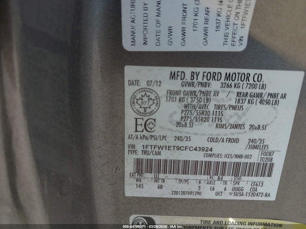 1FTFW1ET9CFC43924 2012 FORD F-150 photo no. 9