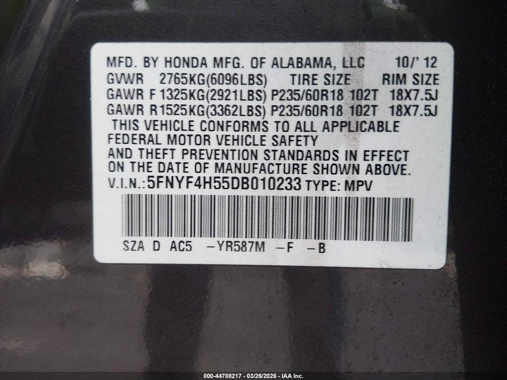 5FNYF4H55DB010233 2013 HONDA PILOT photo no. 9