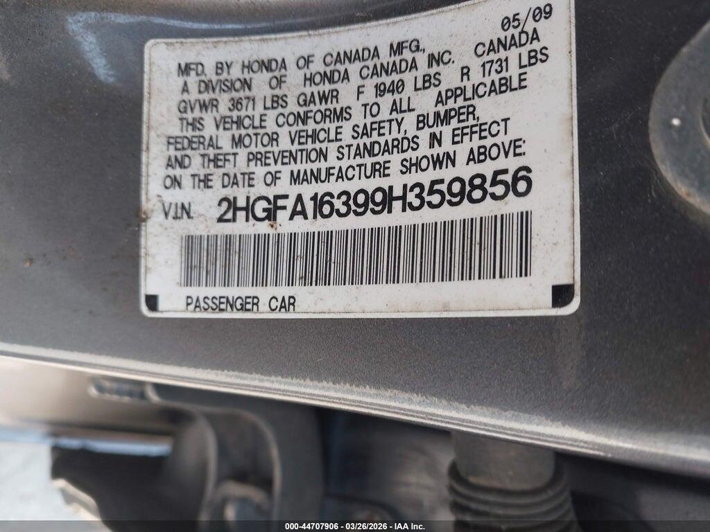 2HGFA16399H359856 2009 HONDA CIVIC photo no. 9