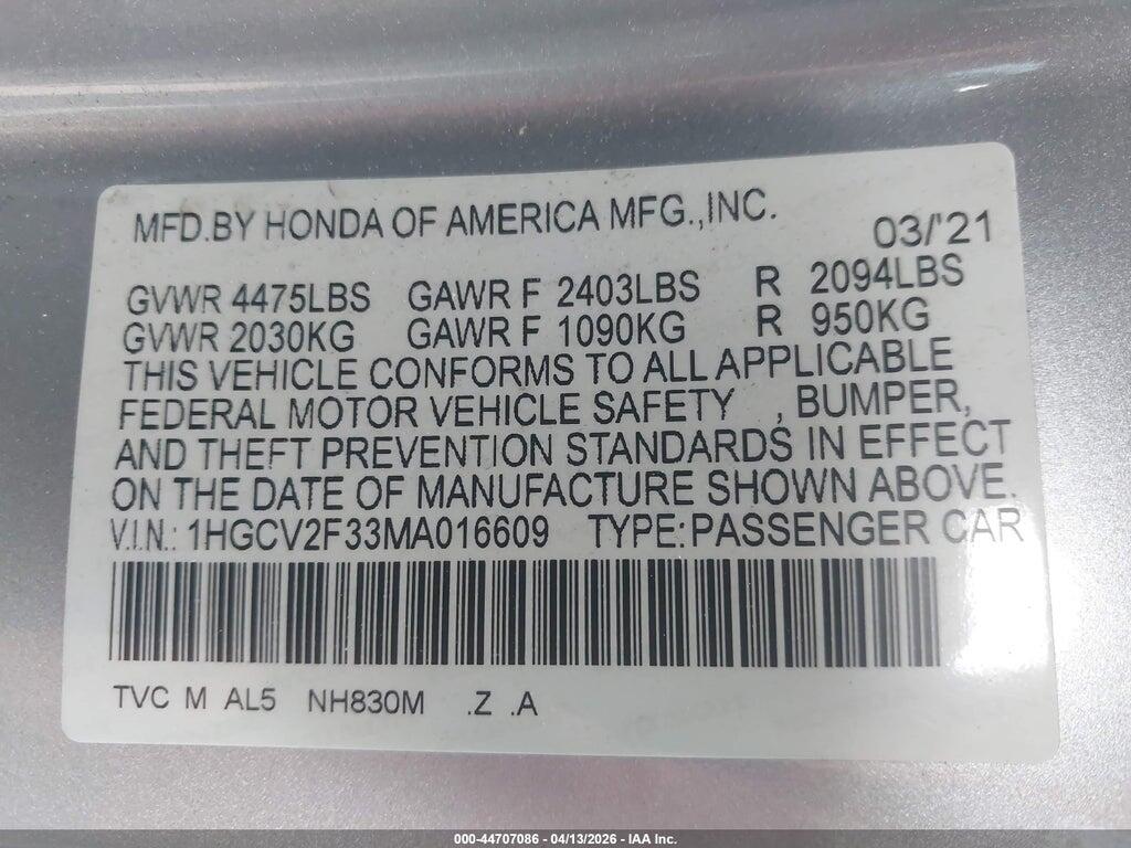 1HGCV2F33MA016609 2021 HONDA ACCORD photo no. 9