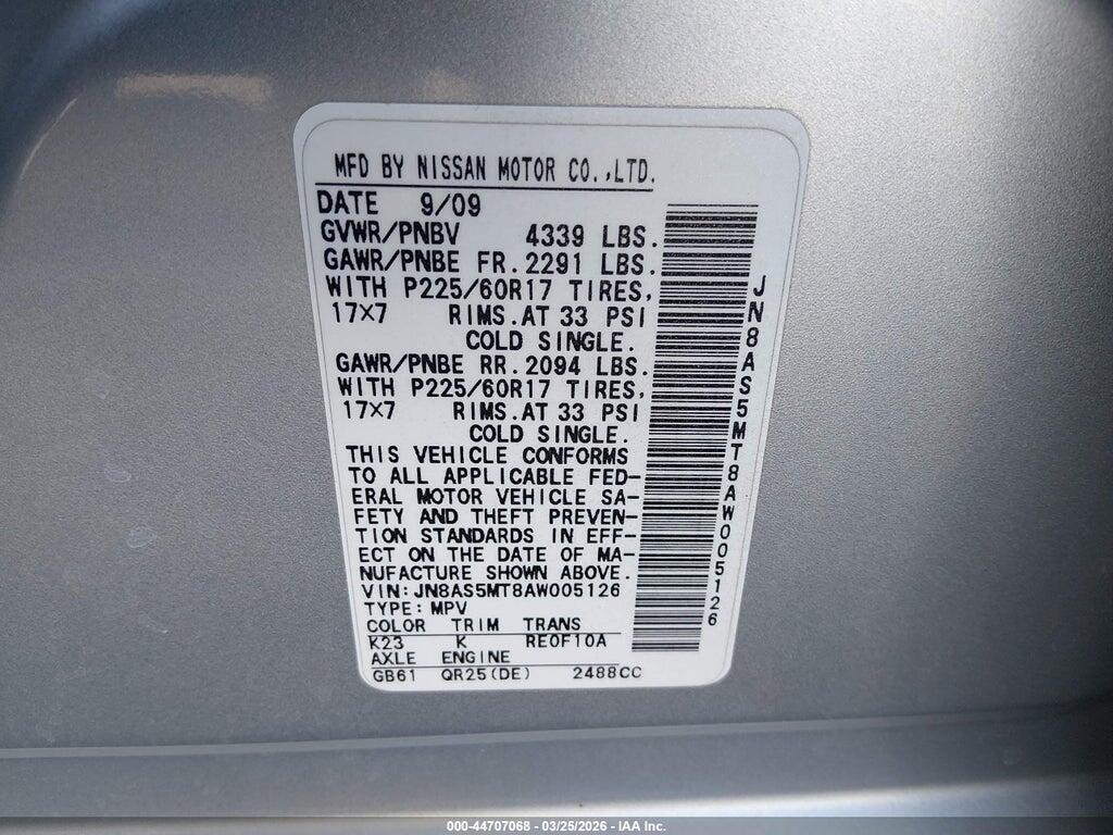 JN8AS5MT8AW005126 2010 NISSAN ROGUE photo no. 9
