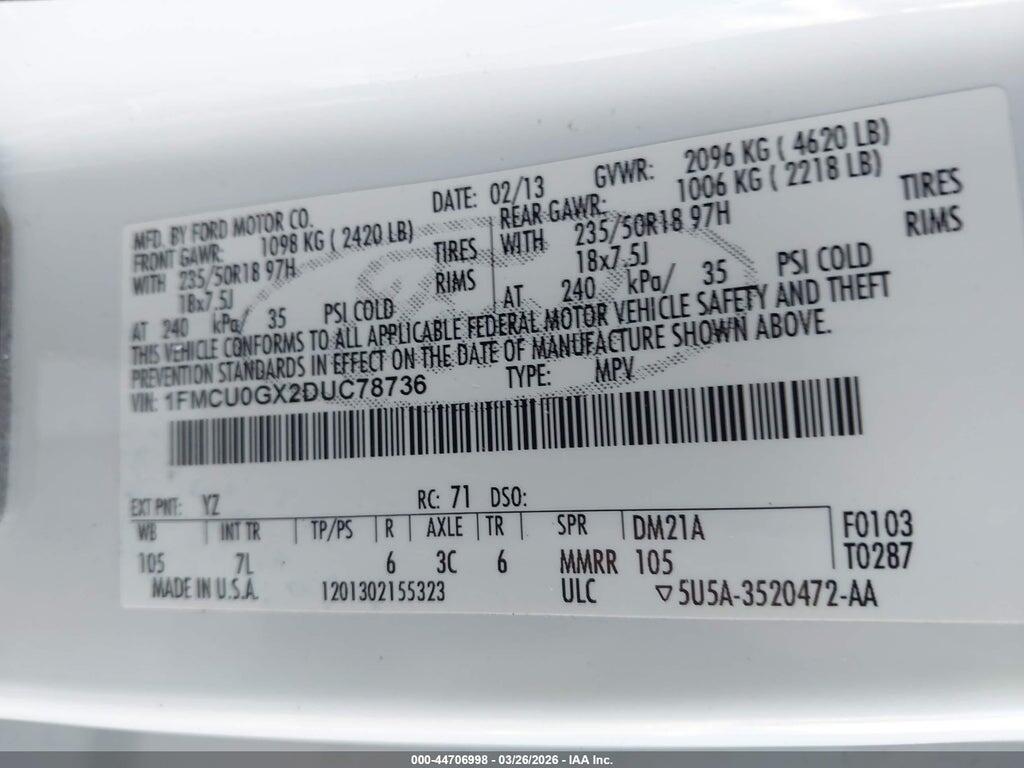 1FMCU0GX2DUC78736 2013 FORD ESCAPE photo no. 9