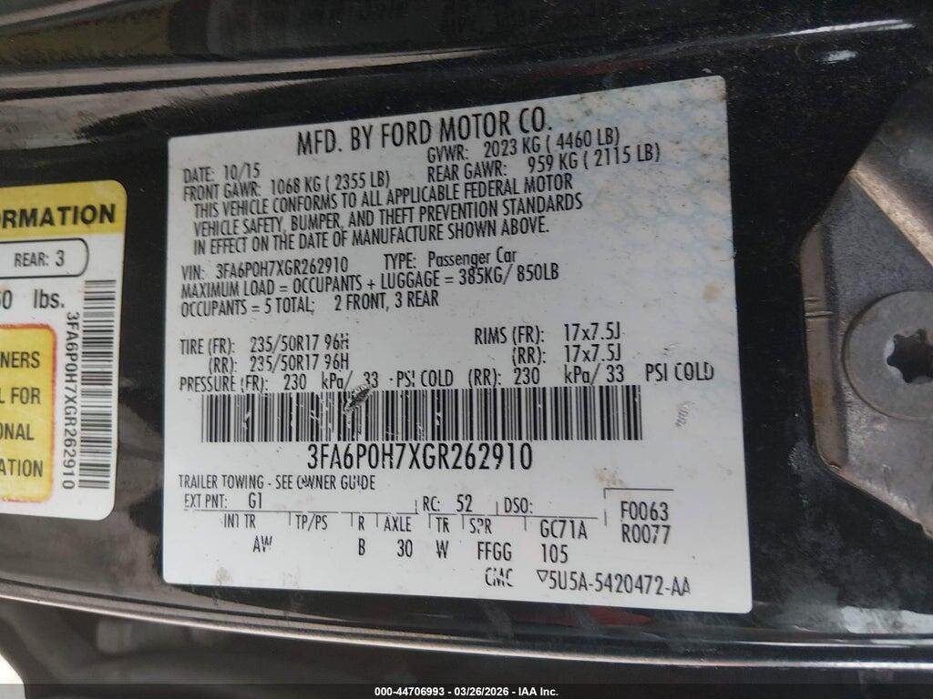 3FA6P0H7XGR262910 2016 FORD FUSION photo no. 9