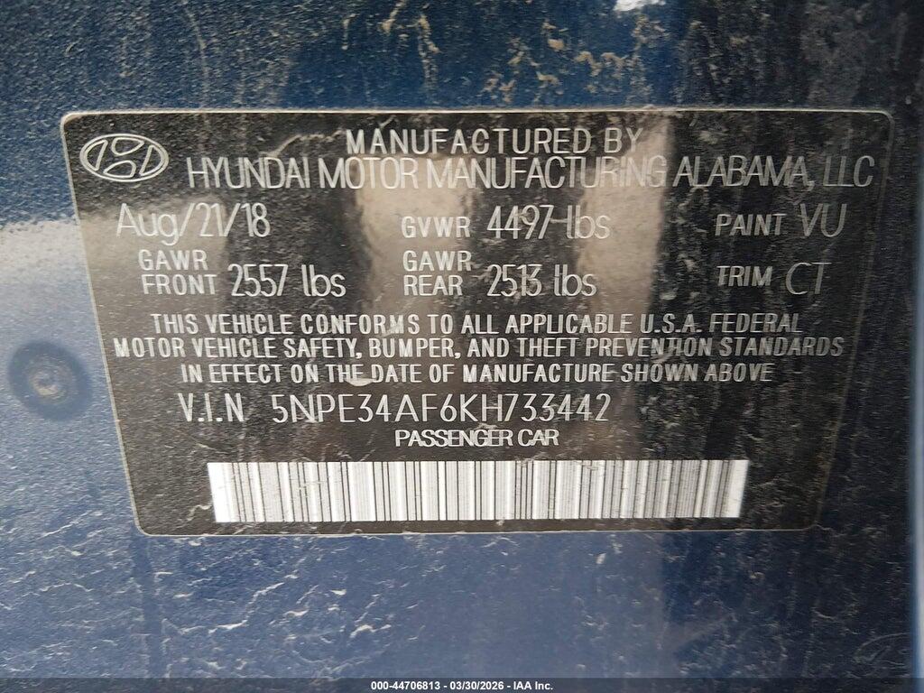 5NPE34AF6KH733442 2019 HYUNDAI SONATA photo no. 9