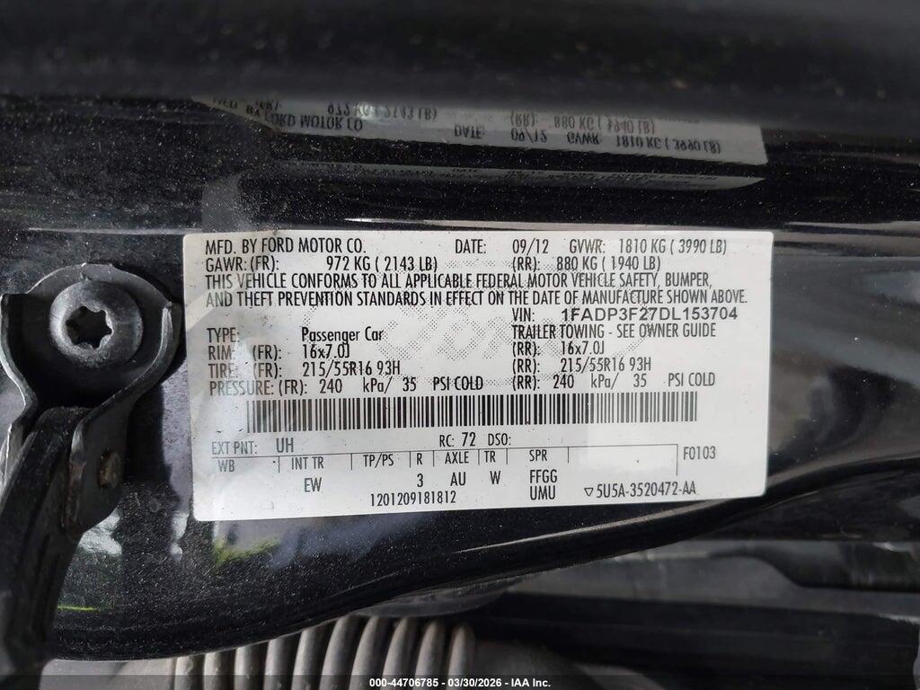 1FADP3F27DL153704 2013 FORD FOCUS photo no. 9