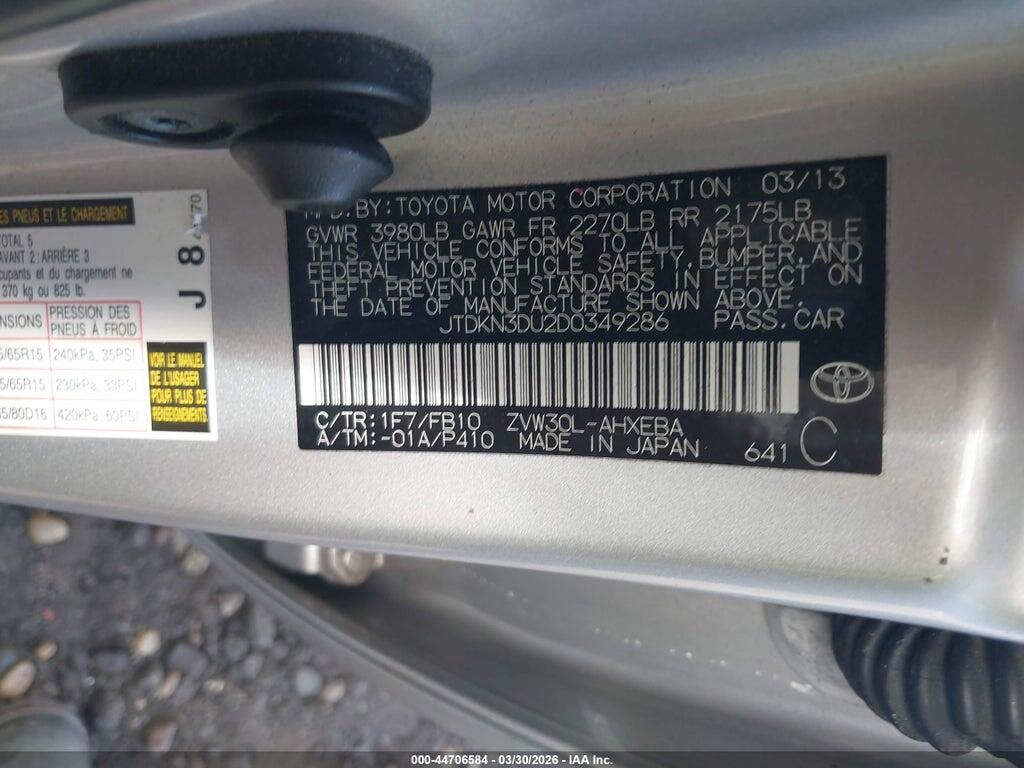 JTDKN3DU2D0349286 2013 TOYOTA PRIUS photo no. 9
