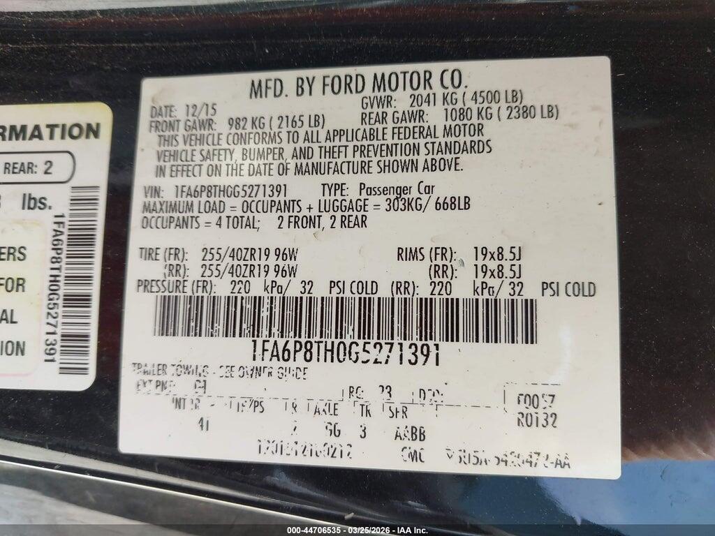 1FA6P8TH0G5271391 2016 FORD MUSTANG photo no. 9