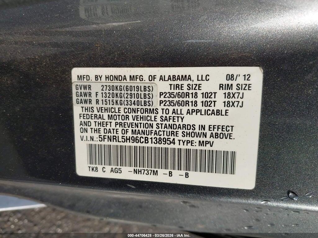 5FNRL5H96CB138954 2012 HONDA ODYSSEY photo no. 9