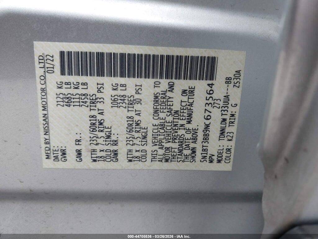 5N1BT3BB9NC673564 2022 NISSAN ROGUE photo no. 9