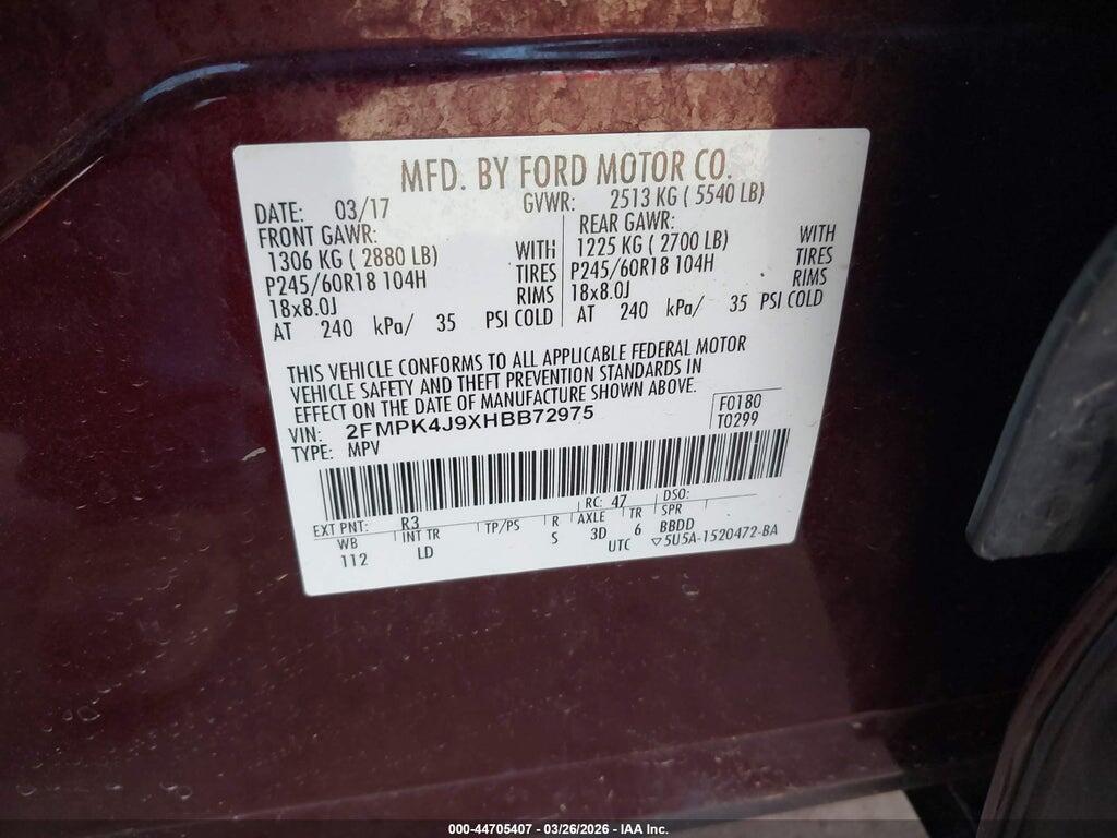 2FMPK4J9XHBB72975 2017 FORD EDGE photo no. 9