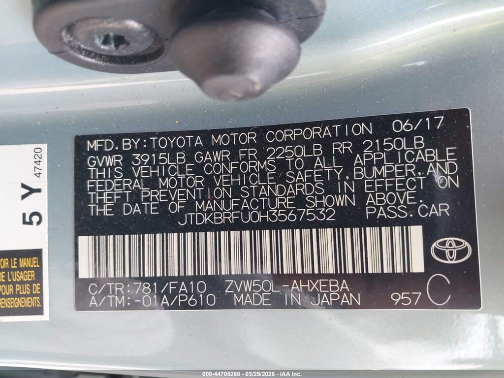JTDKBRFU0H3567532 2017 TOYOTA PRIUS photo no. 9