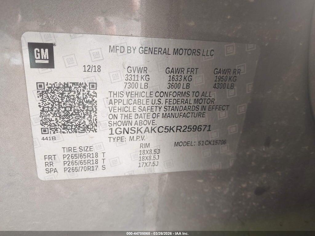 1GNSKAKC5KR259671 2019 CHEVROLET TAHOE photo no. 9