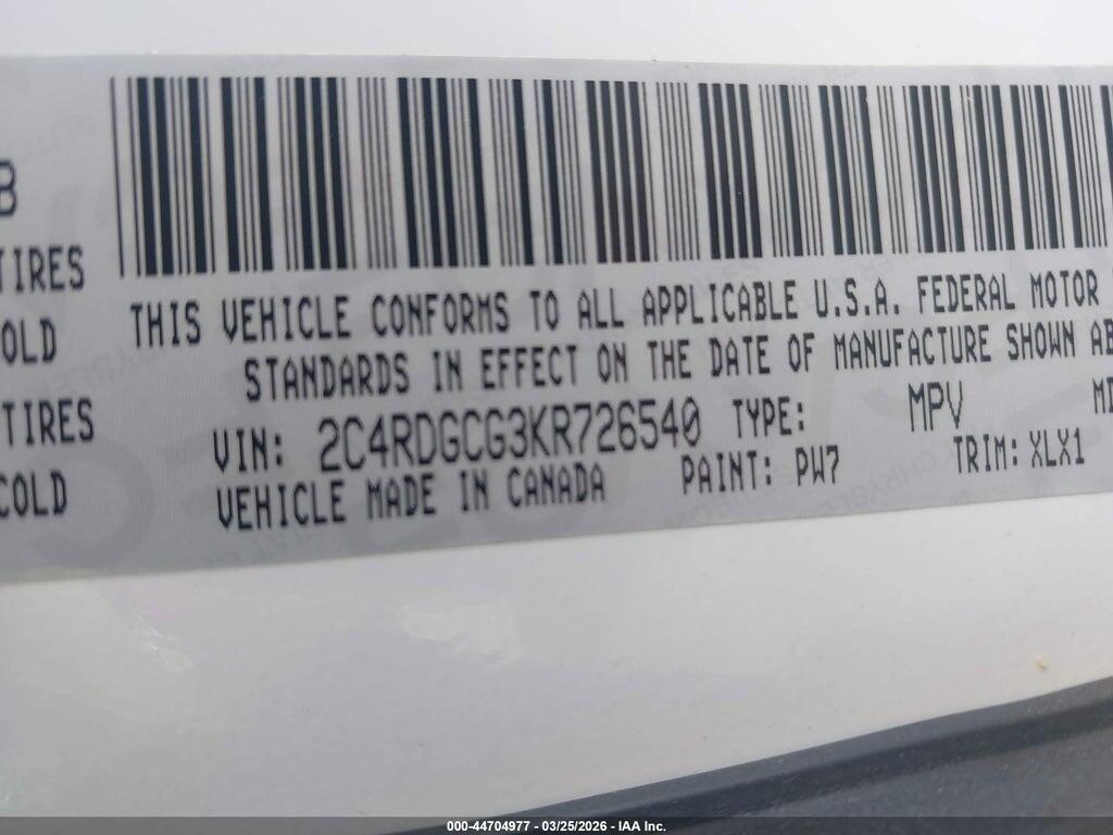 2C4RDGCG3KR726540 2019 DODGE GRAND CARAVAN photo no. 9