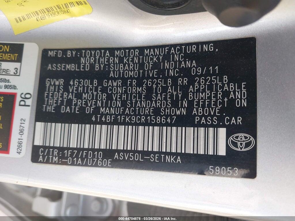4T4BF1FK9CR158647 2012 TOYOTA CAMRY photo no. 9