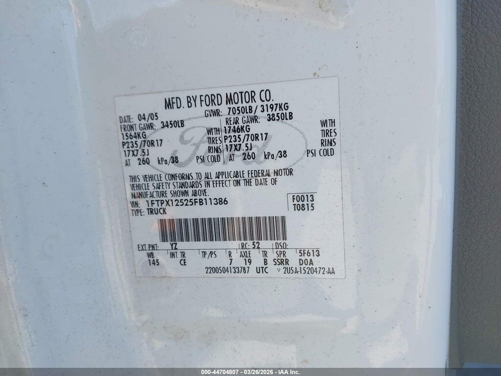 1FTPX12525FB11386 2005 FORD F-150 photo no. 9
