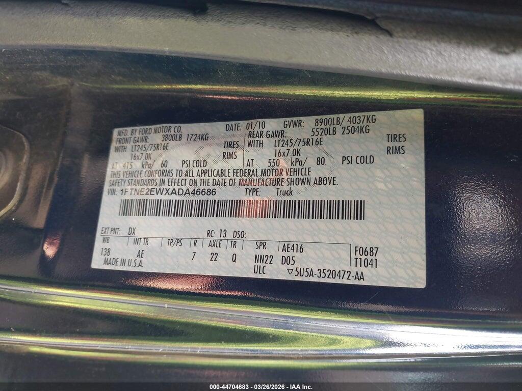 1FTNE2EWXADA46686 2010 FORD E-250 photo no. 9