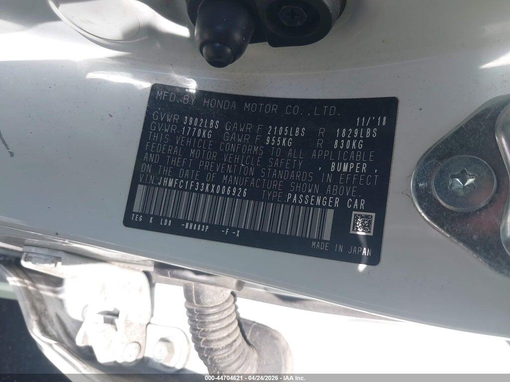 JHMFC1F33KX006926 2019 HONDA CIVIC photo no. 9