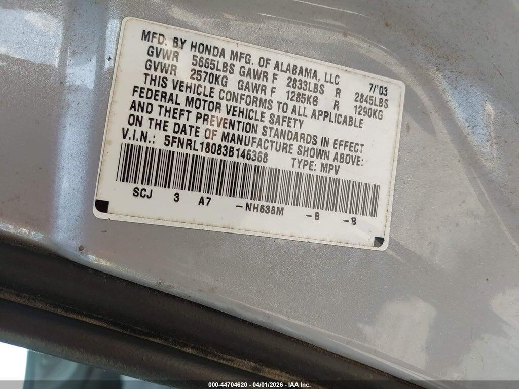 5FNRL18083B146368 2003 HONDA ODYSSEY photo no. 9