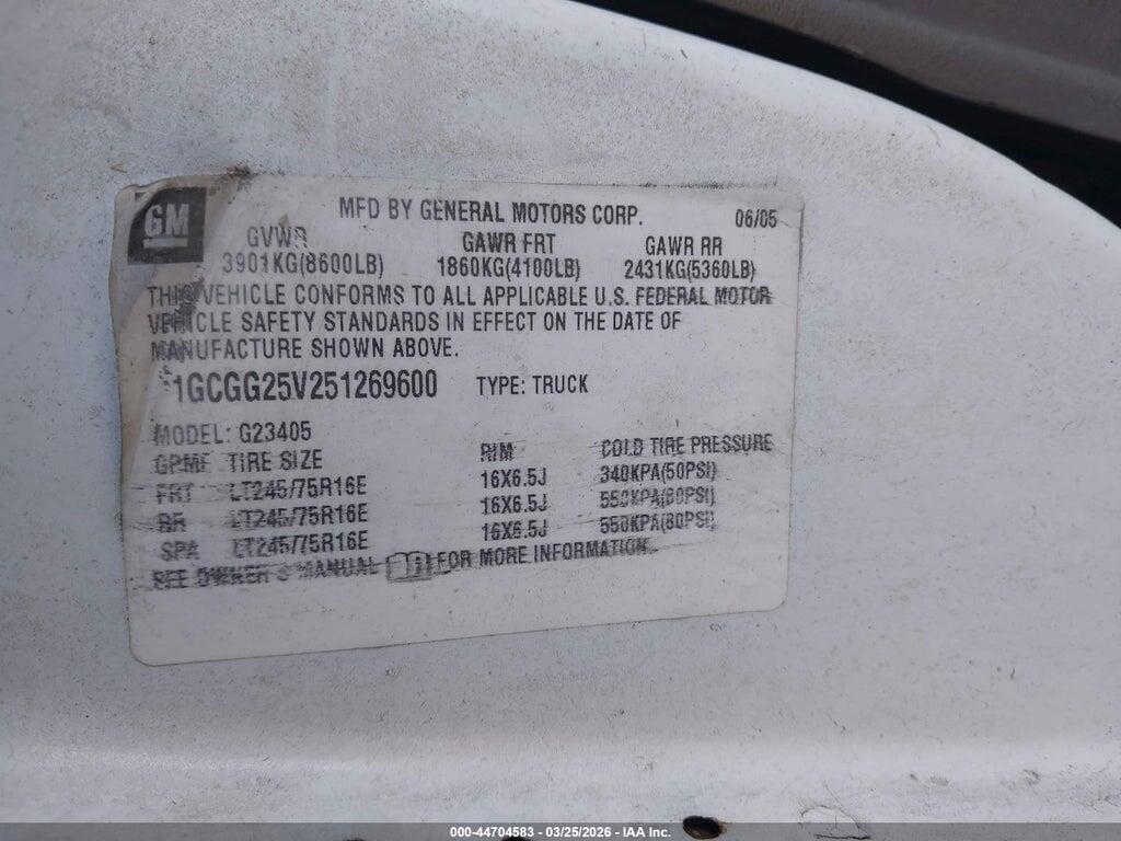 1GCGG25V251269600 2005 CHEVROLET EXPRESS photo no. 9