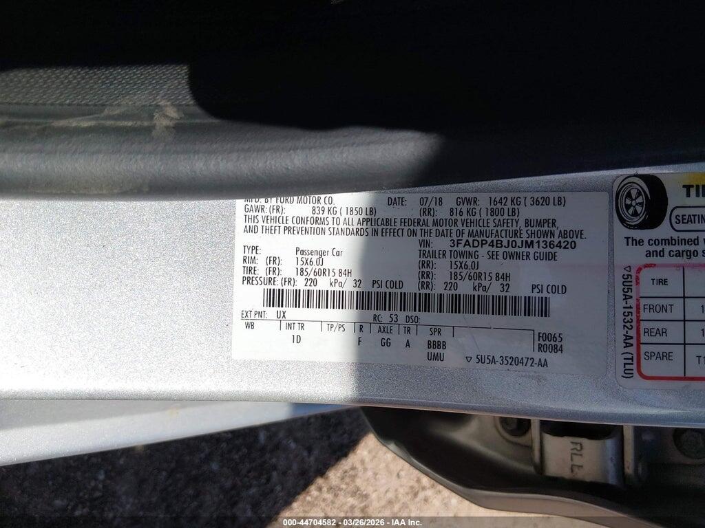 3FADP4BJ0JM136420 2018 FORD FIESTA photo no. 9
