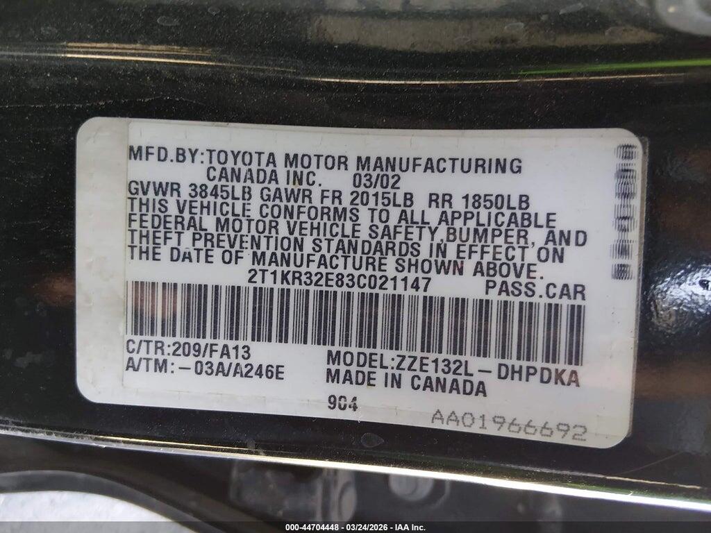 2T1KR32E83C021147 2003 TOYOTA MATRIX photo no. 9
