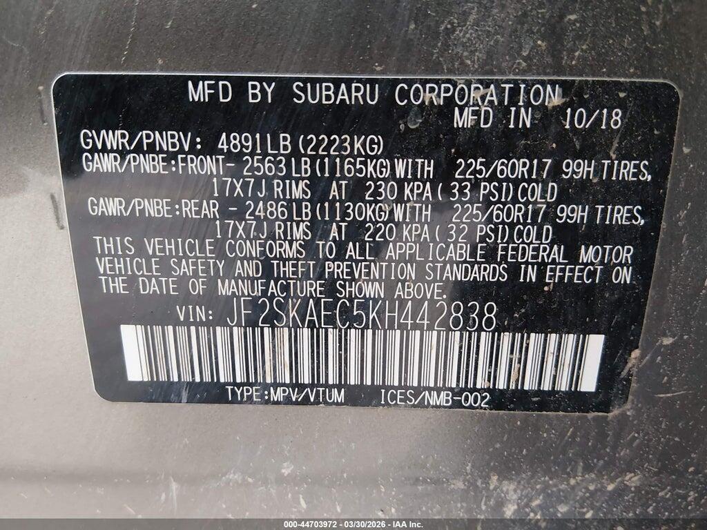 JF2SKAEC5KH442838 2019 SUBARU FORESTER photo no. 9