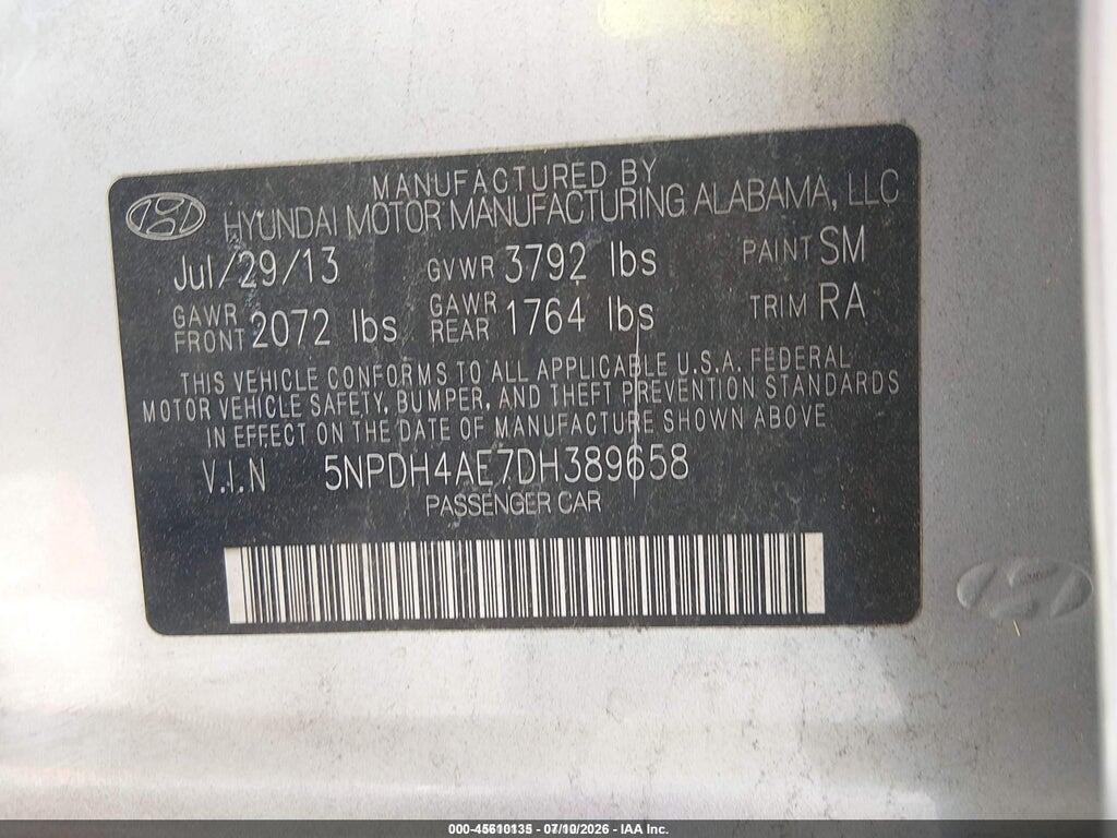 5NPDH4AE7DH389658 2013 HYUNDAI ELANTRA photo no. 9