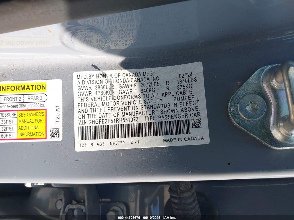 2HGFE2F51RH551073 2024 HONDA CIVIC photo no. 9