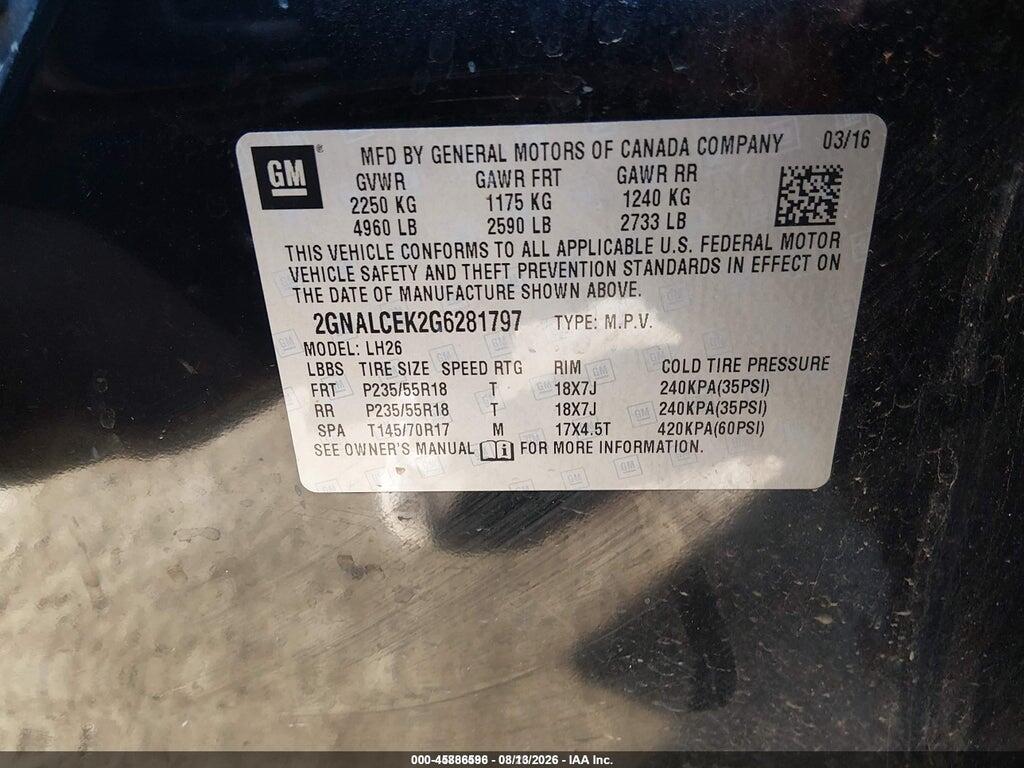 2GNALCEK2G6281797 2016 CHEVROLET EQUINOX photo no. 9