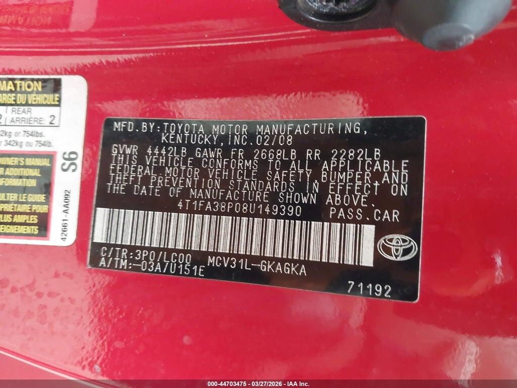 4T1FA38P08U149390 2008 TOYOTA CAMRY SOLARA photo no. 9