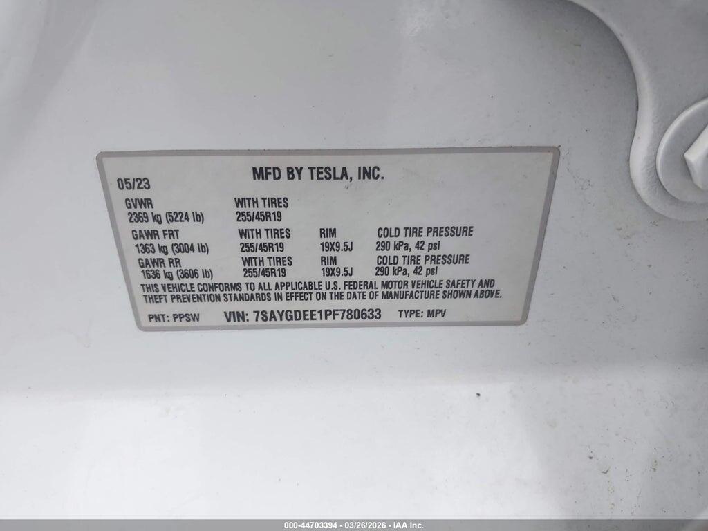 7SAYGDEE1PF780633 2023 TESLA MODEL Y photo no. 9