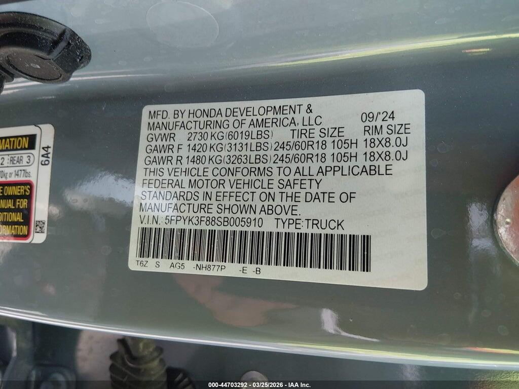 5FPYK3F88SB005910 2025 HONDA RIDGELINE photo no. 9
